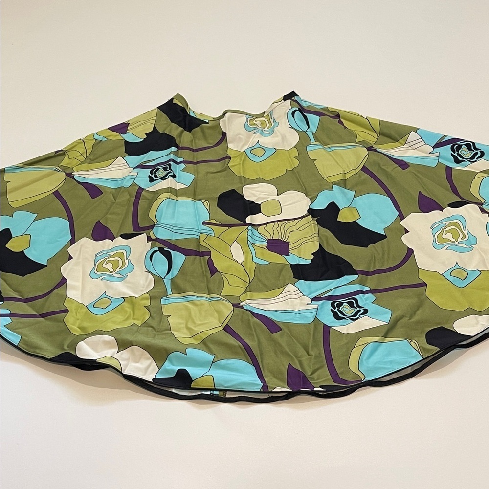 Sharon Endick Floral Skater Skirt in Green and Blue